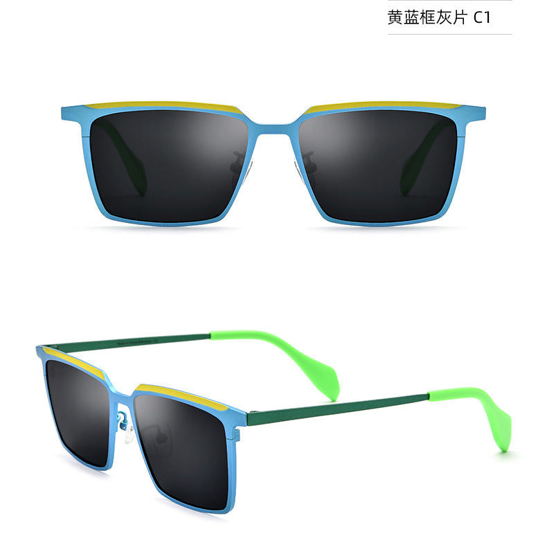 Multi-color pure titanium personalized sunglasses men and women color sunglasses square fashion cold good driving glasses